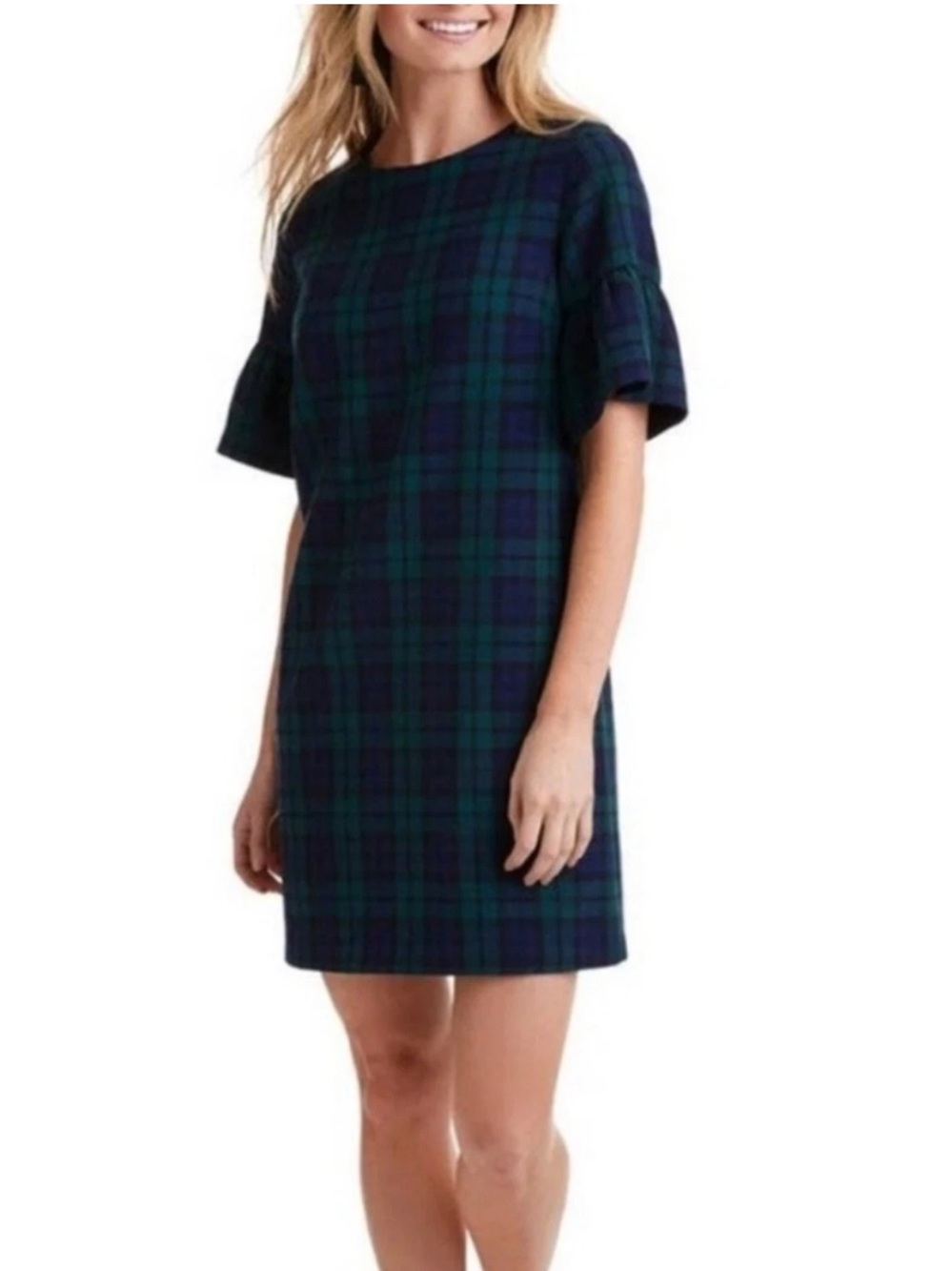 Vineyard Vines blackwatch plaid flutter sleeve dress